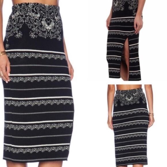 Free people irreplaceable black&white pencil skirt size S - Picture 4 of 11